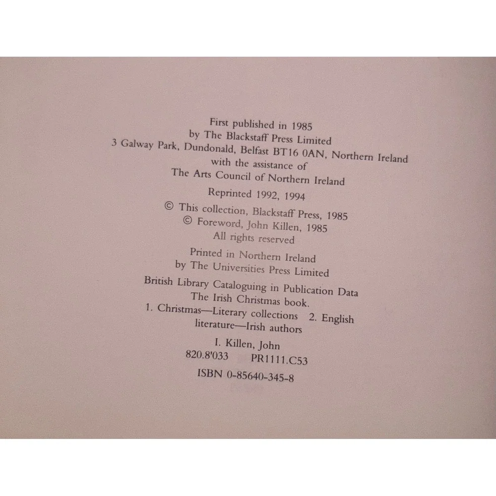 1994 Vintage The Irish Christmas Book John Killen Irish Literature